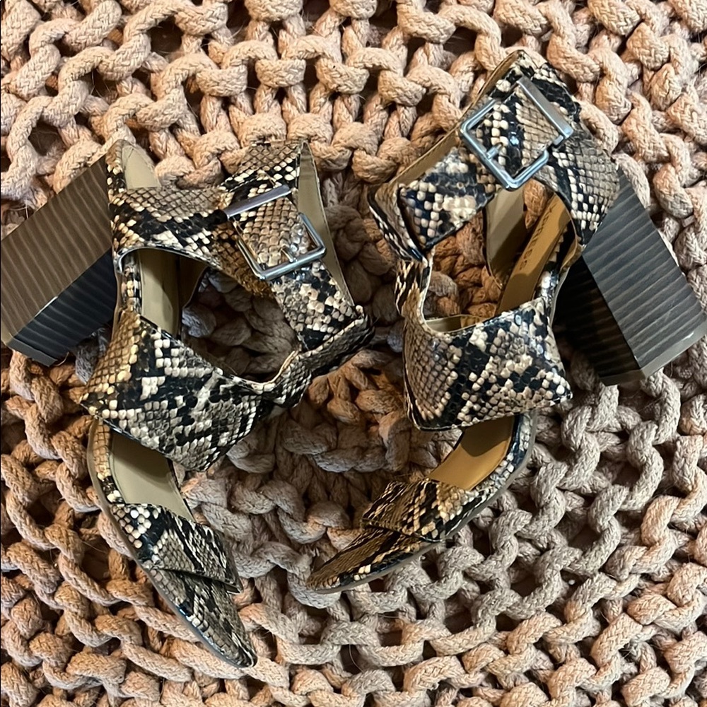 Express Black and Brown Snake Print Heels NWOT